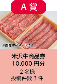 A賞（投稿件数3件）　米沢牛商品券10,000円分　２名様