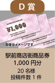 D賞（投稿件数1件）　米沢駅前商店街商品券1,000円　20名様